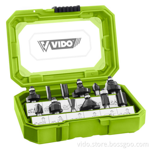 VIDO high hardness alloy complete 12pcs set 8mm shank extension rods cnc router bits cutter